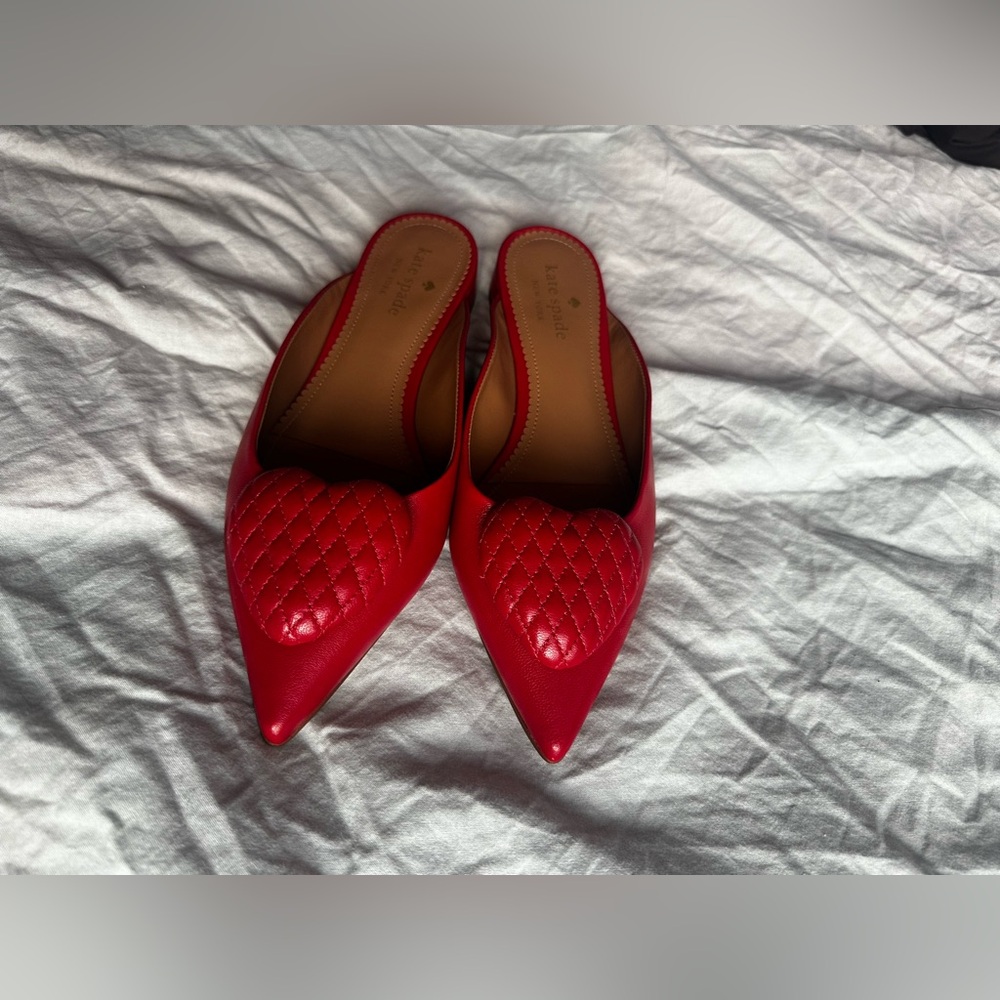 Kate Spade  Red Pointed Toe Mules  8B – Low Block Heel – Slip-On Designer Shoes - Picture 4 of 12